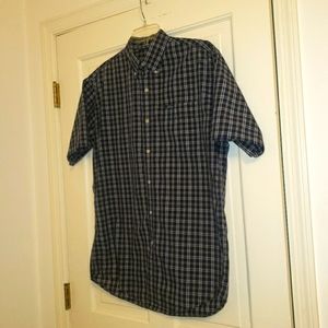 CHAPS short sleeve button down navy blue plaid, M